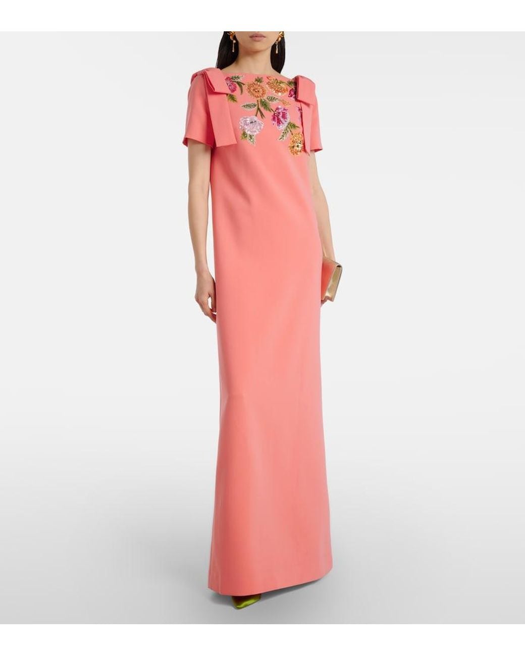 Carolina Herrera Pink Bow-Detail Embellished Floral Gown