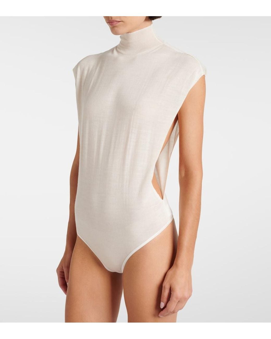 Alaïa White Turtleneck Wool Bodysuit