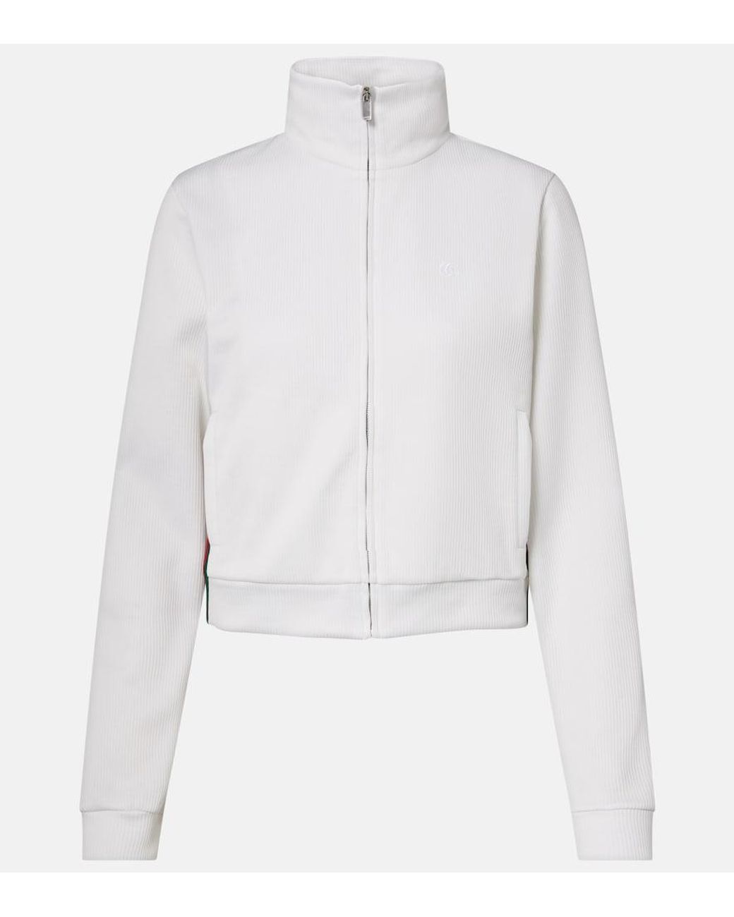 Gucci White Ribbed-Knit Cropped Sweatshirt