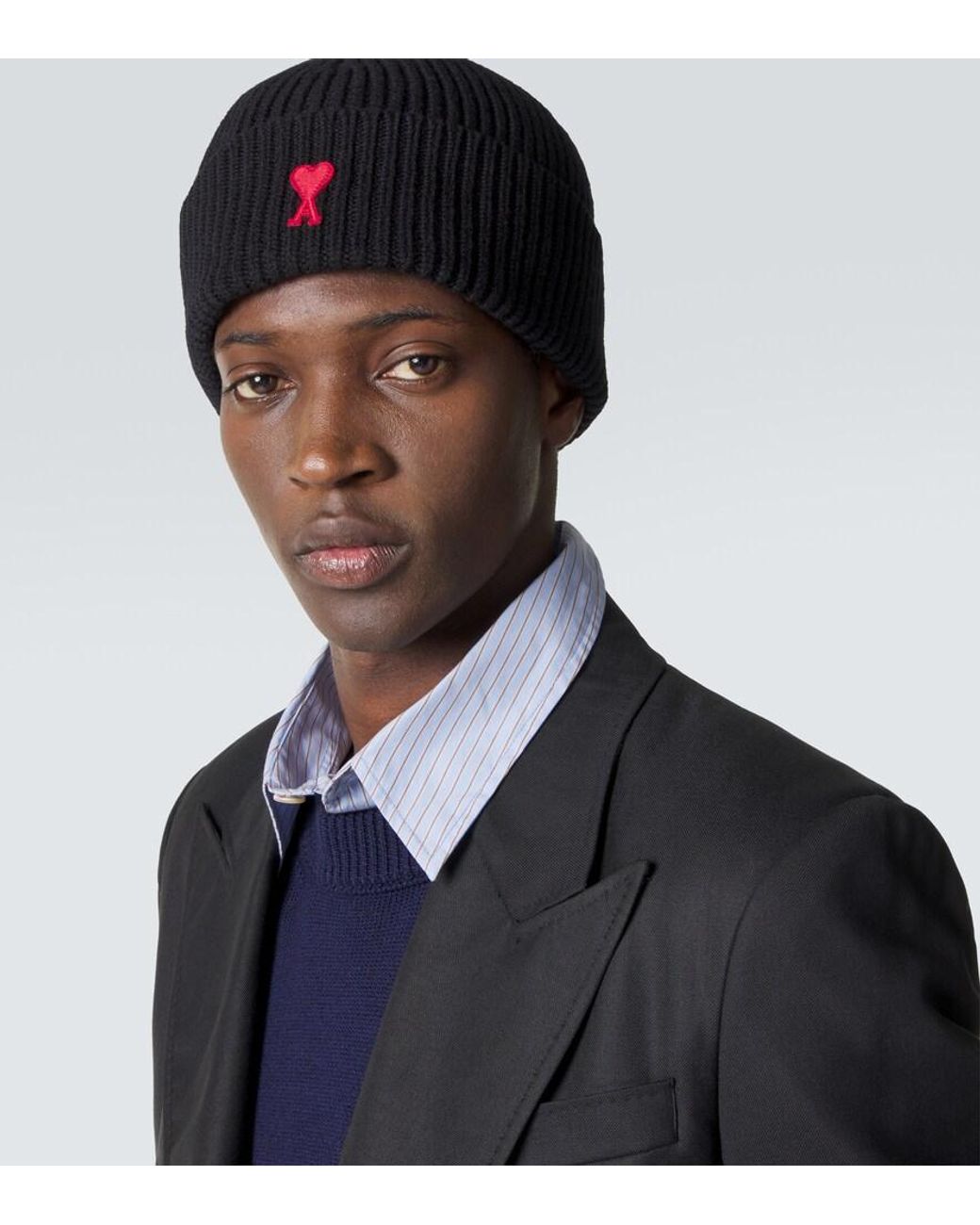 AMI Black Ami De Cour Virgin Wool Beanie for men