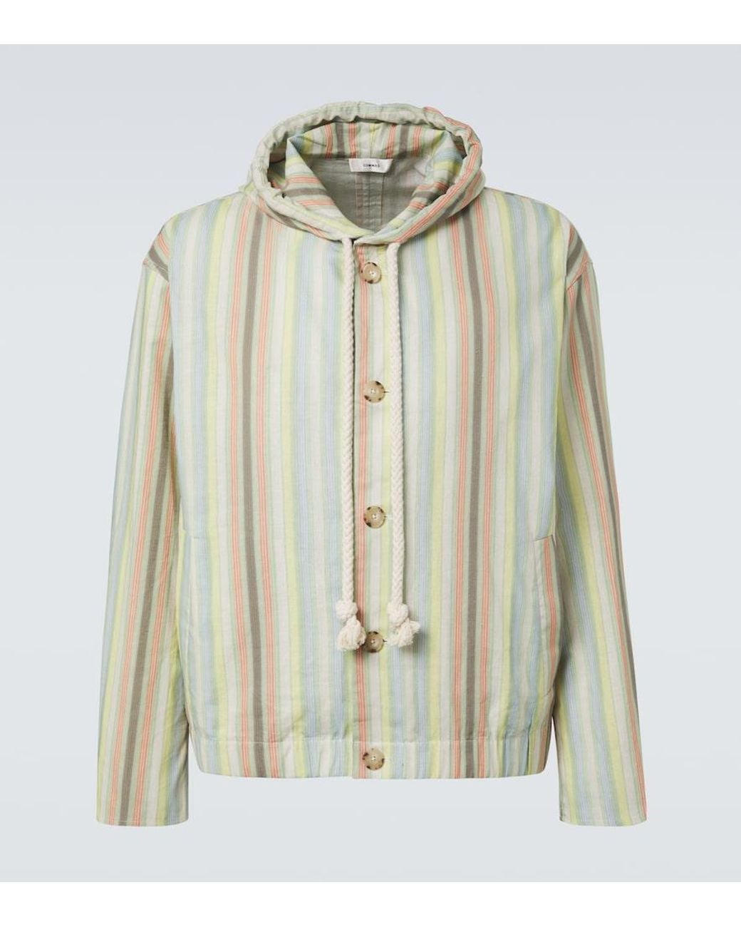 Commas White Striped Hooded Hemp And Cotton Jacket for men