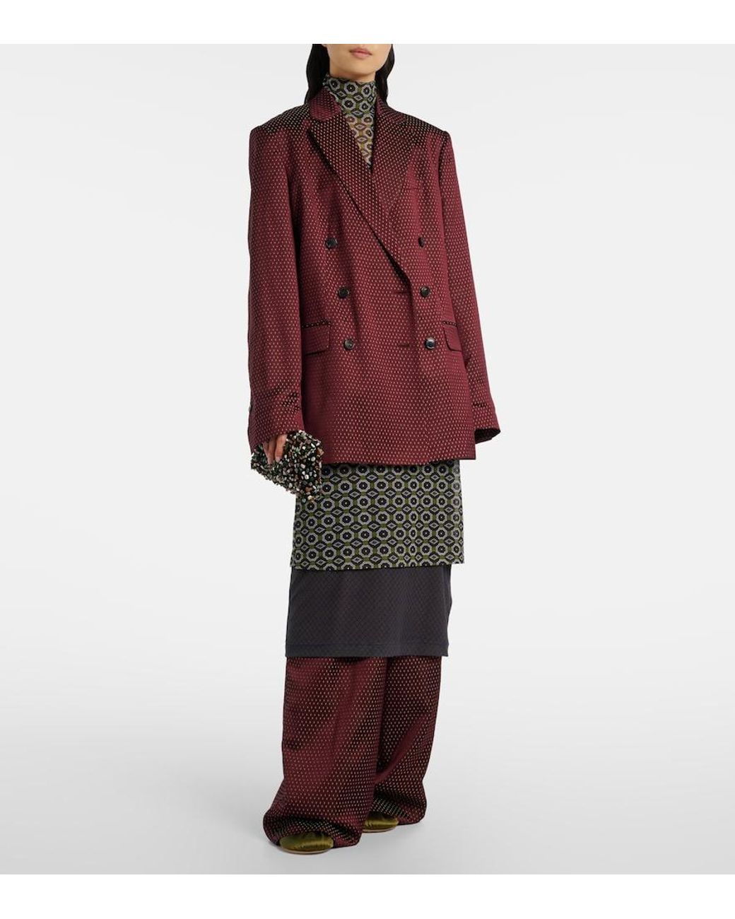 Dries Van Noten Red Belted High-Rise Wide-Leg Pants