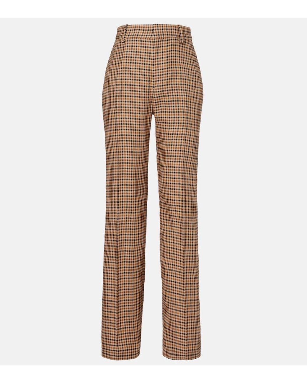 Polo Ralph Lauren Brown Checked Linen Straight Pants