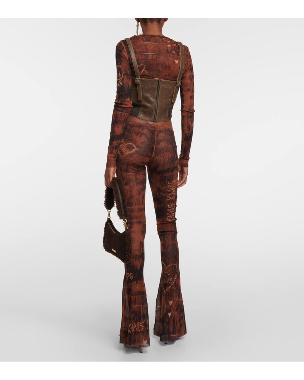 x KNWLS cutout leather bustier in brown - Jean Paul Gaultier