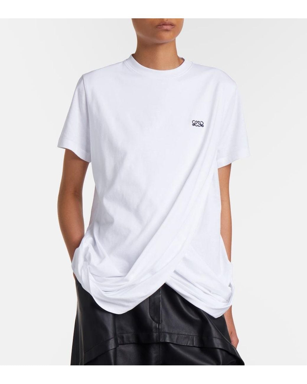 Loewe White Double L Draped Cotton T-Shirt