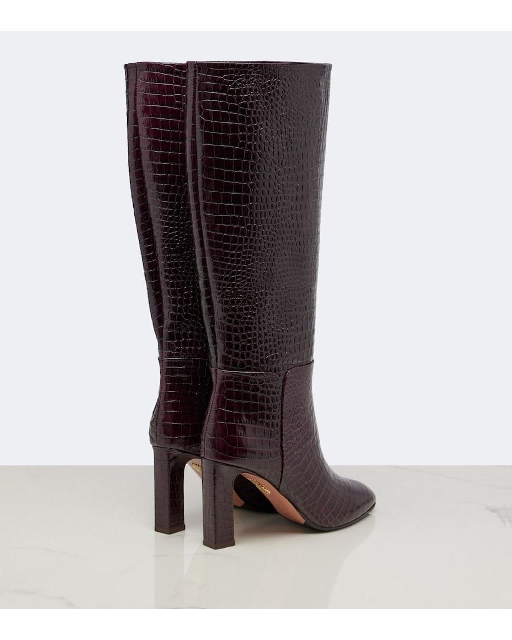 Aquazzura Purple Sellier Croc-Effect Leather Knee-High Boots