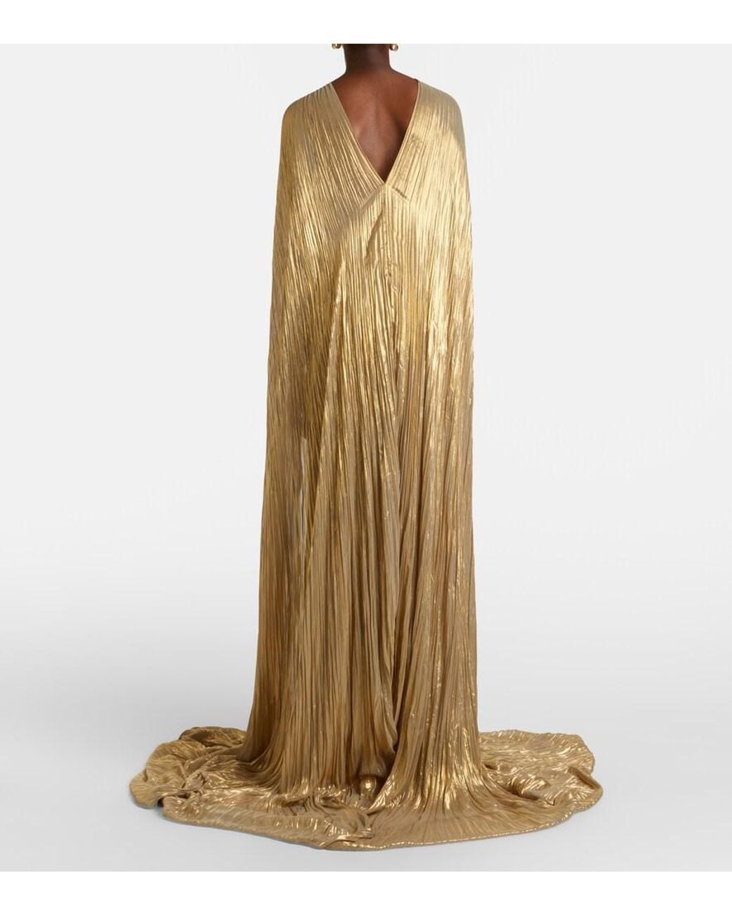 Marmar Halim Natural Caped Pleated Bustier Gown
