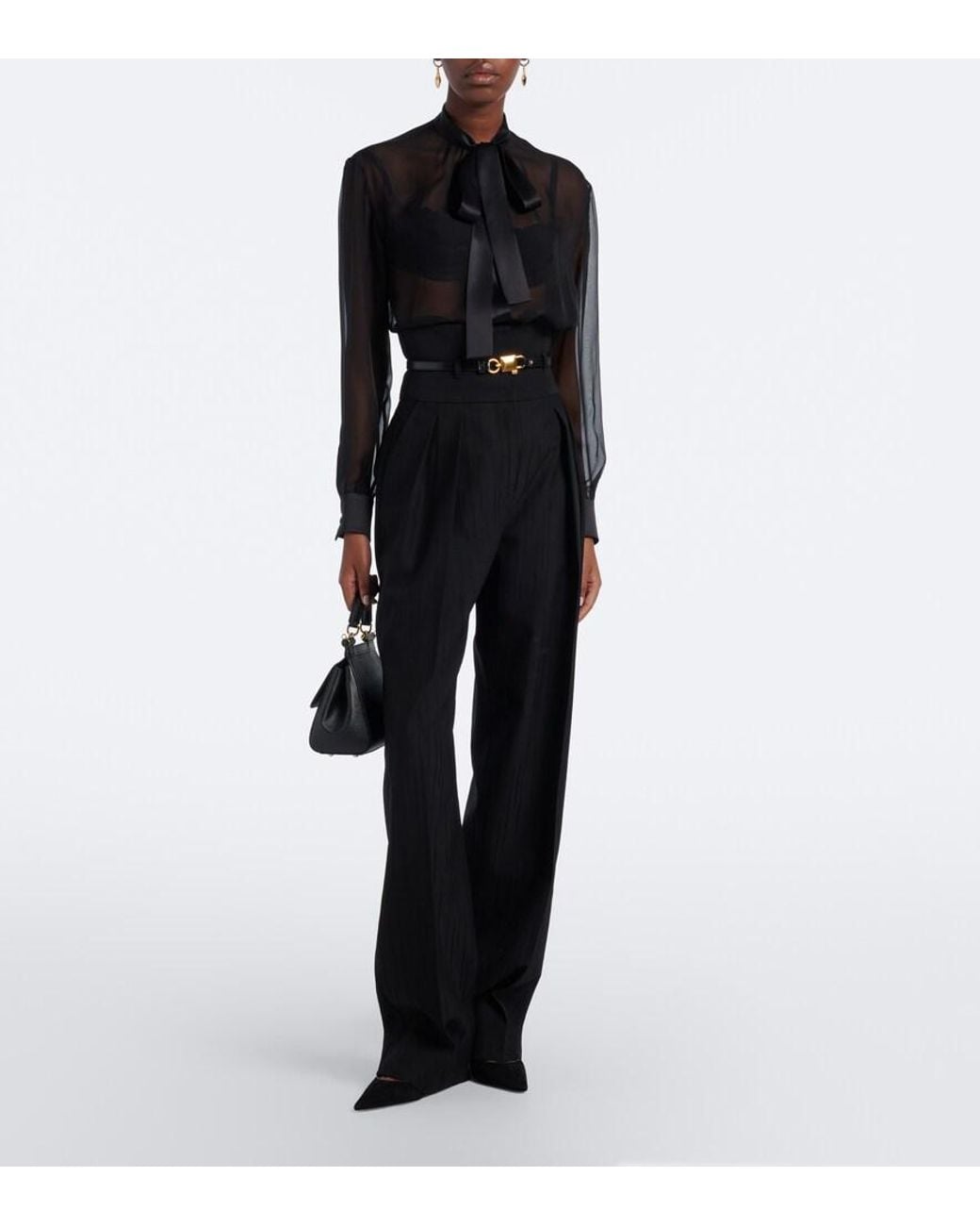 Dolce & Gabbana Black Pinstripe Virgin Wool Wide-Leg Pants