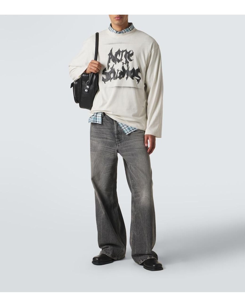 Acne Gray Logo Cotton-Blend Jersey T-Shirt for men