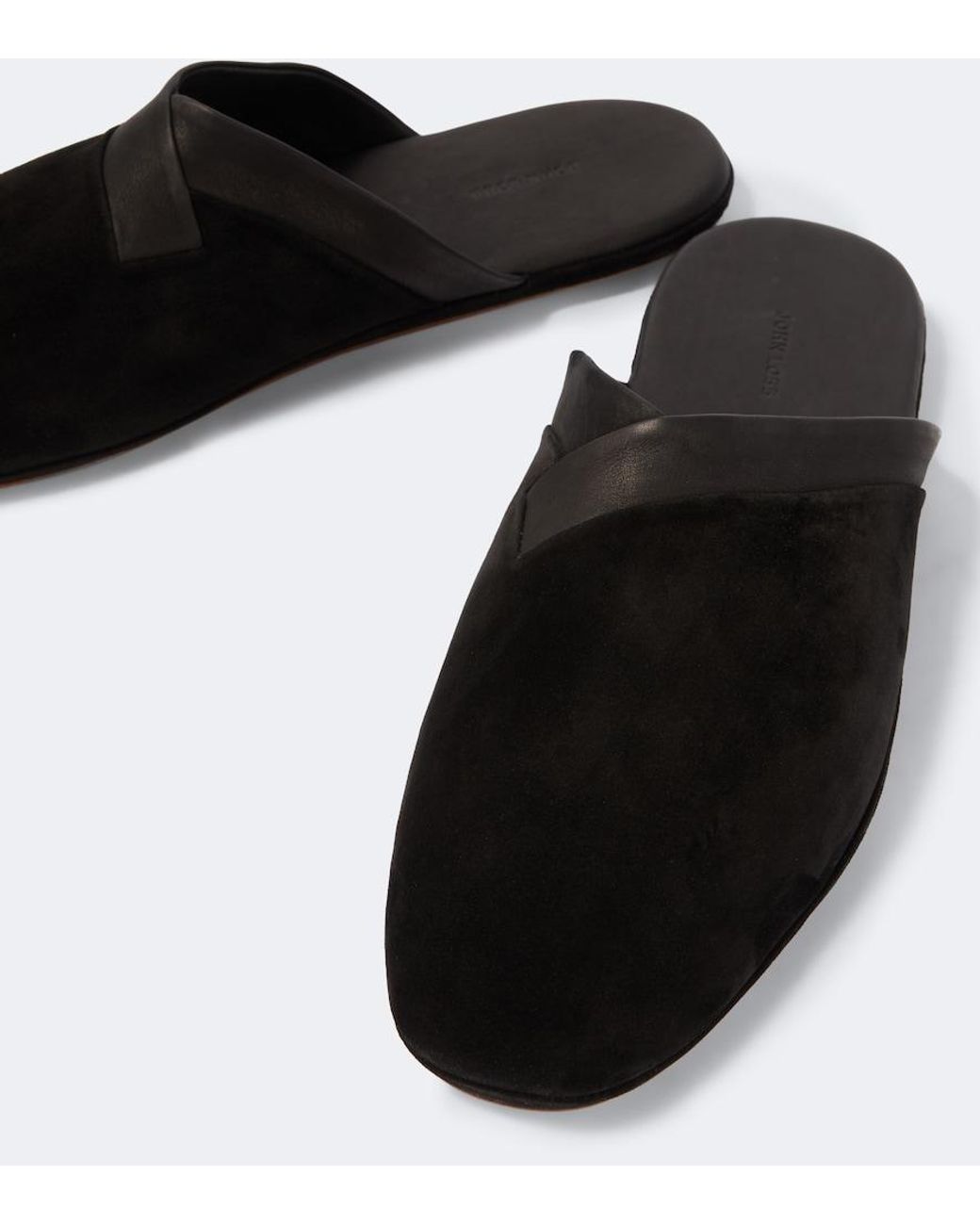 John Lobb Black Leather-Trimmed Suede Slippers for men
