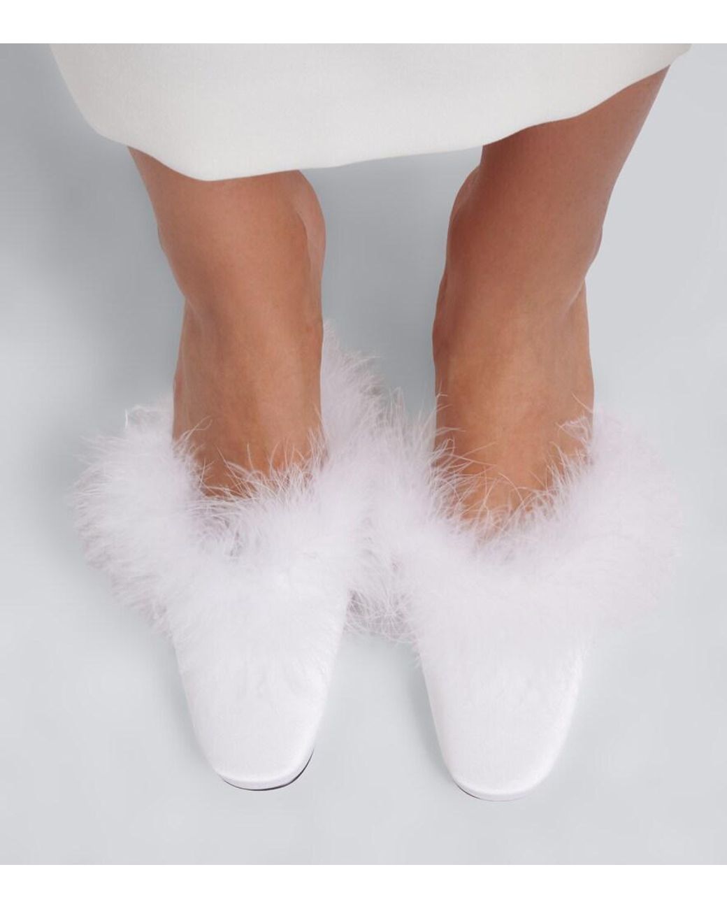 Mach & Mach White Bridal Feather-Trimmed Mules