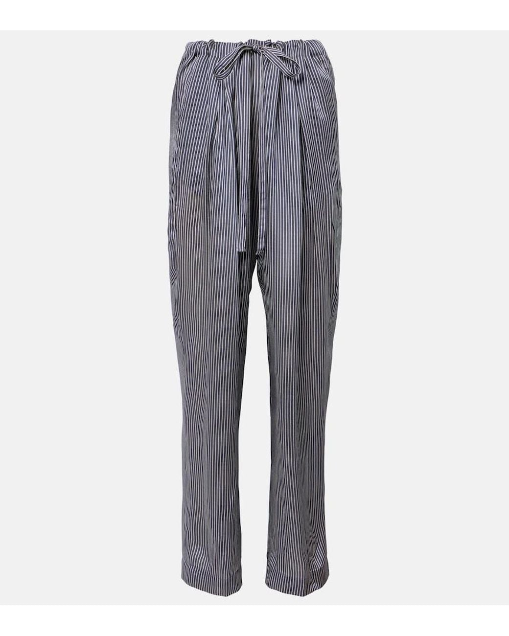 Khaite Gray Trenton Striped Straight Pants