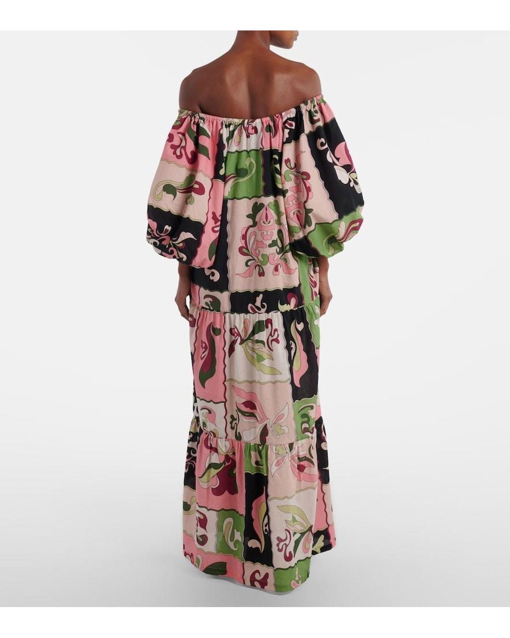 Adriana Degreas Multicolor Printed Off-Shoulder Cotton Maxi Dress