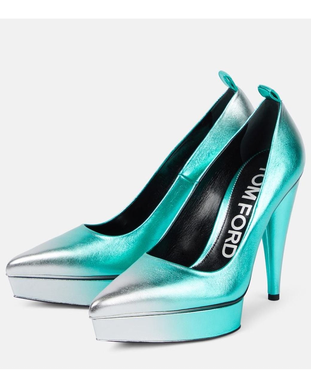 Tom Ford Blue Metallic Leather Platform Pumps