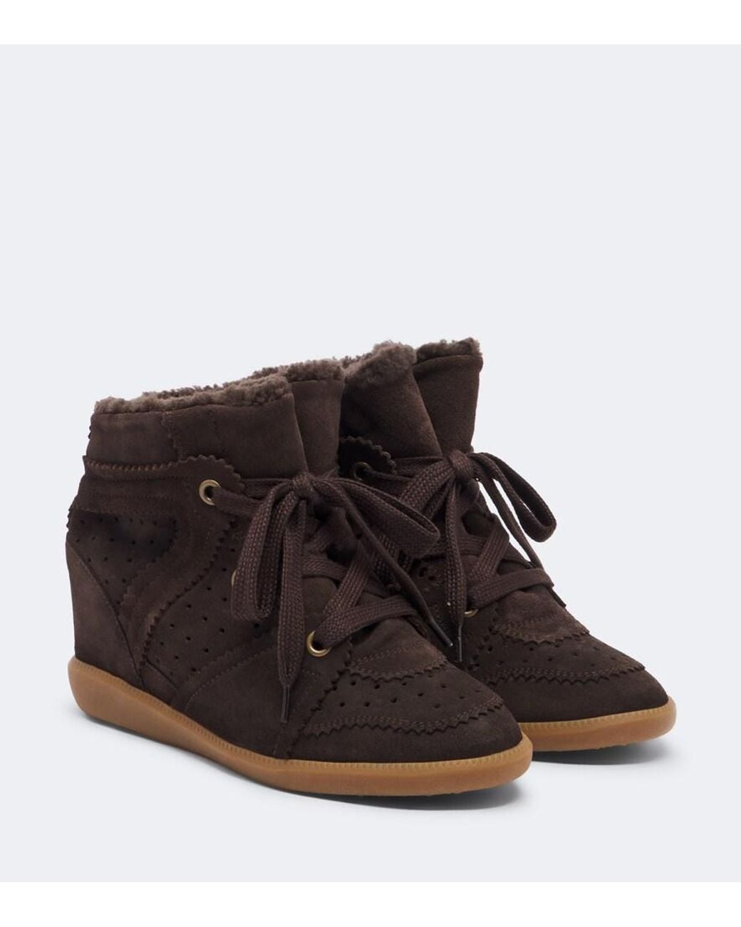 Isabel Marant Brown Bobby Shearling-Lined Suede Wedge Sneakers