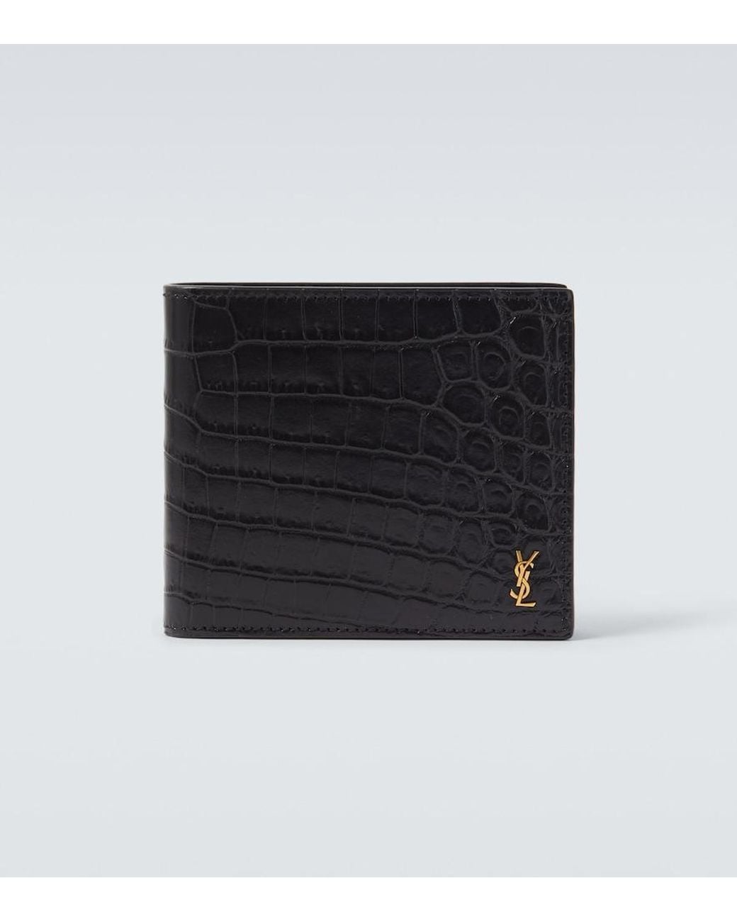 Saint Laurent Black Croc-Effect Leather Wallet for men