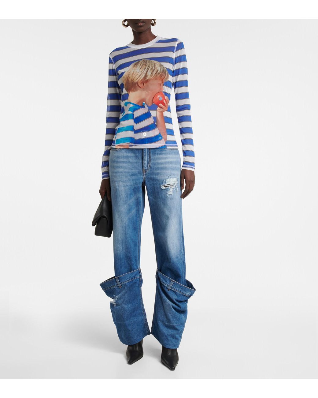 JW Anderson Printed Long-sleeved Mesh Top in Blue | Lyst