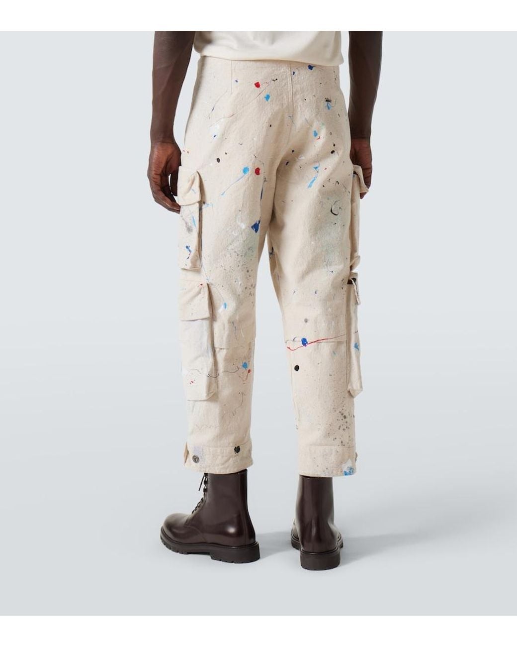 Greg Lauren Natural Painters Printed Cotton Cargo Pants for men