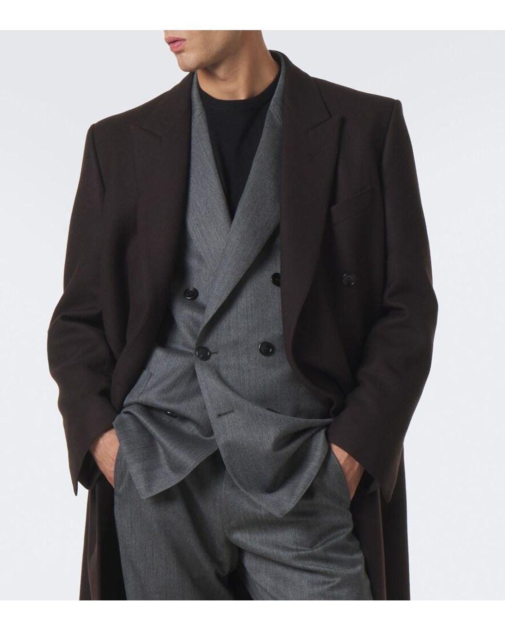 Tom Ford Black Double-Breasted Wool Coat for men