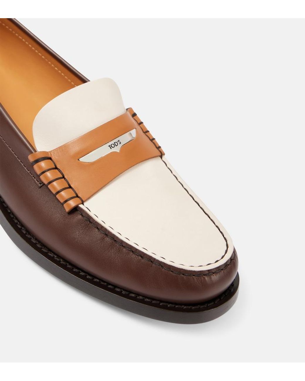 Tod's Brown Colorblocked Leather Penny Loafers