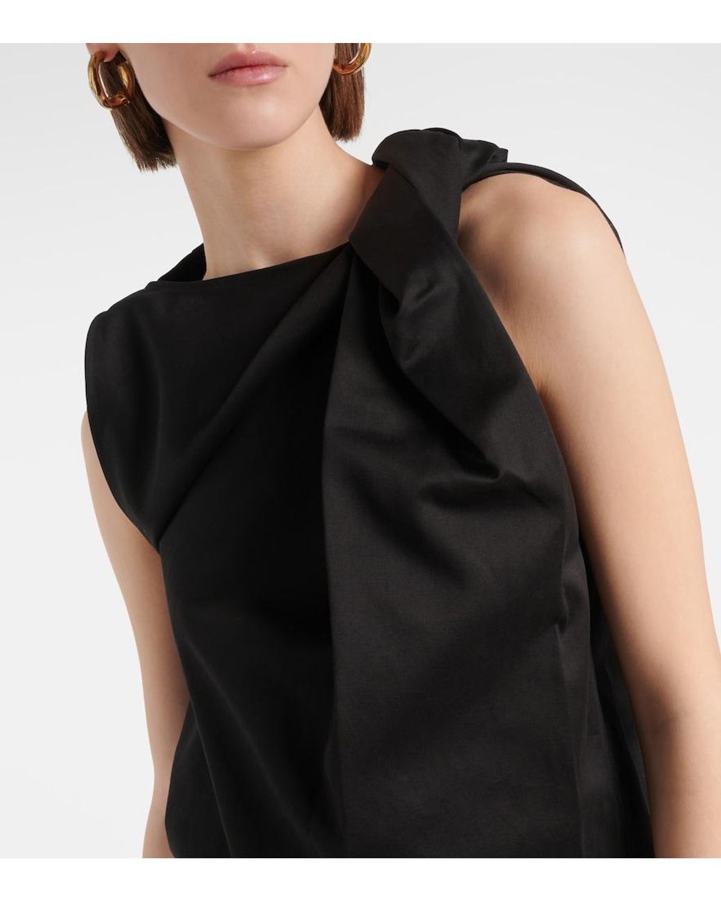 Totême Black Draped Cotton And Linen Top