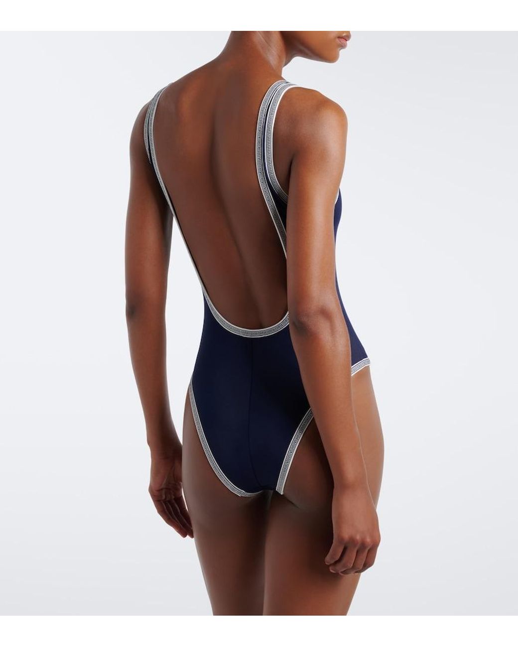 Versace Blue Greca Logo Embroidered Swimsuit