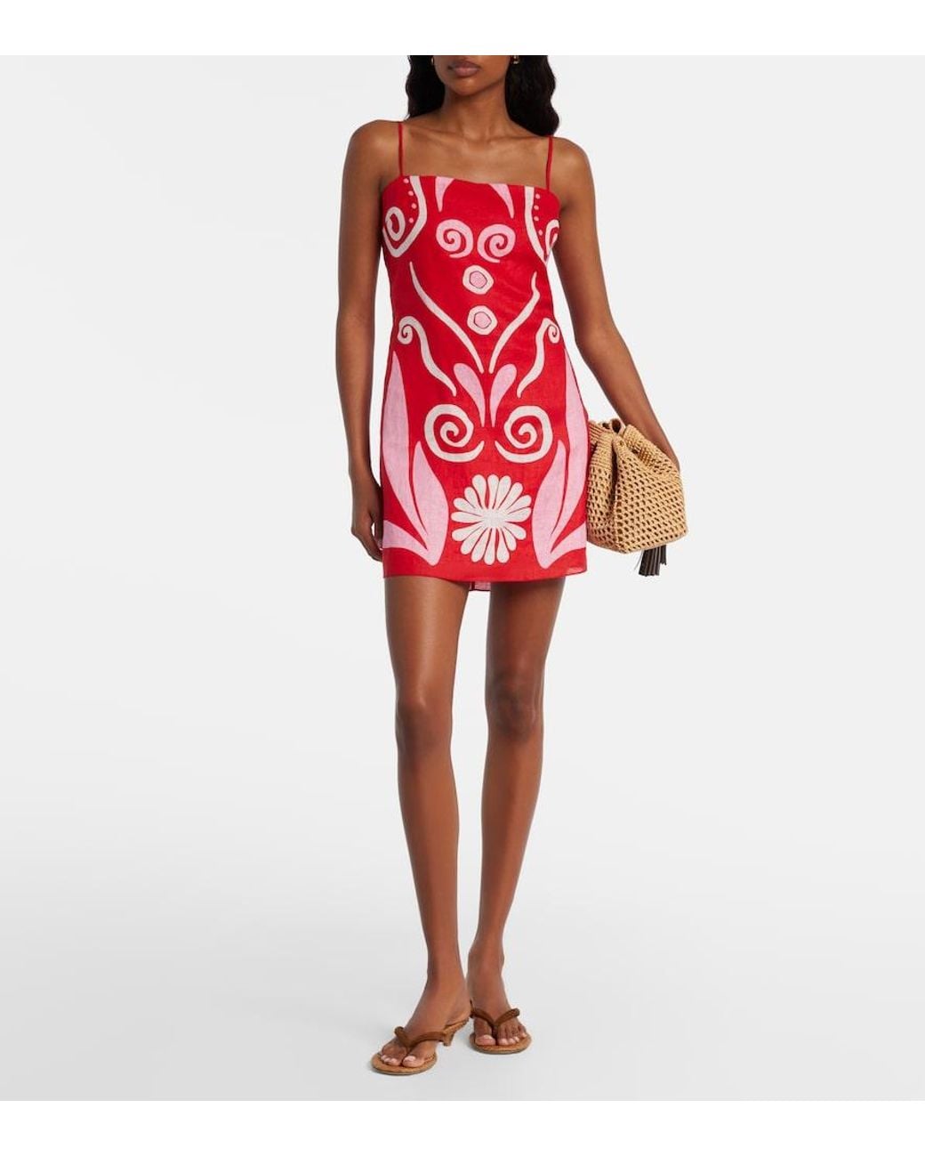 Cala De La Cruz Red Ancona Printed Linen Minidress