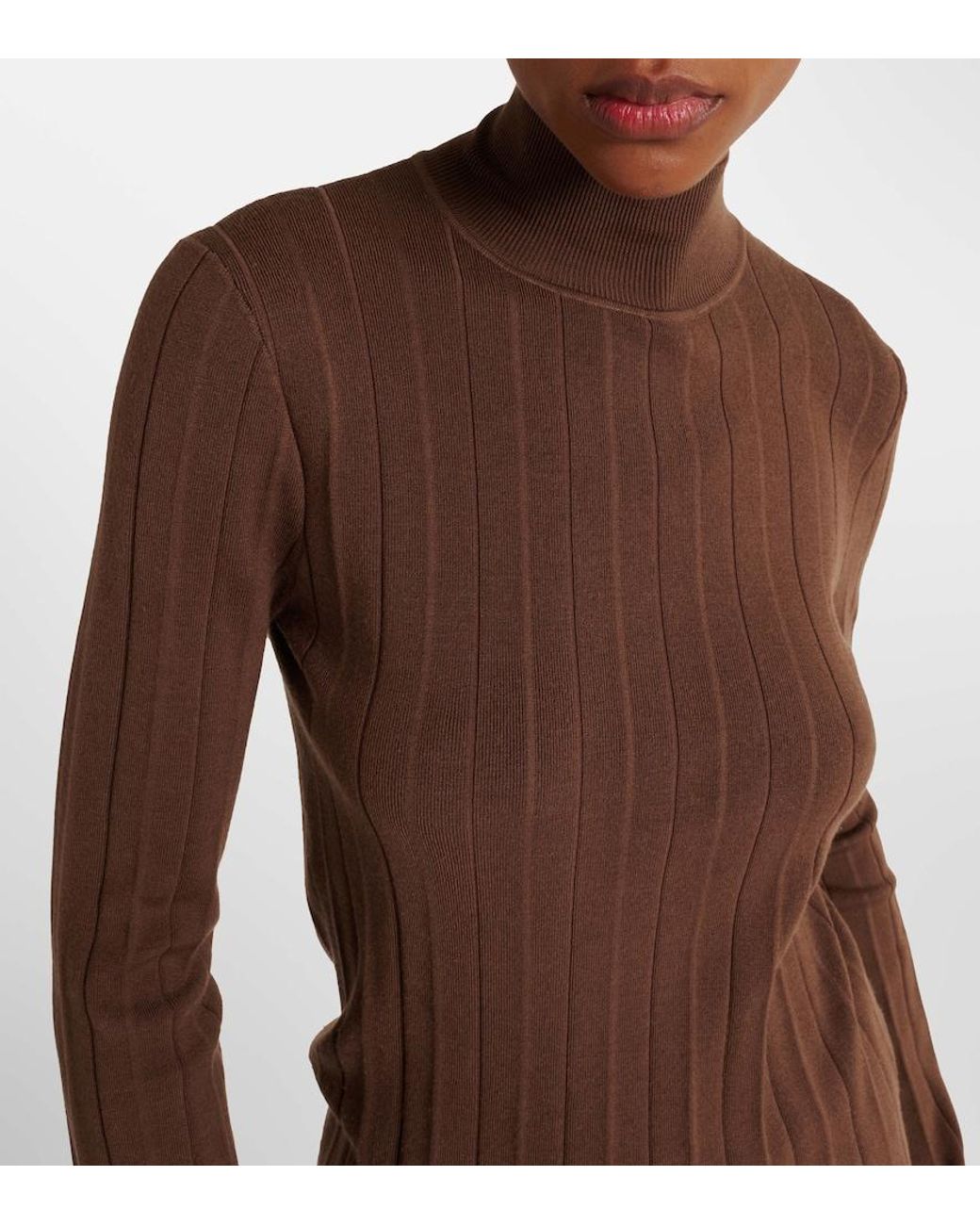 Joseph Brown Silk-Blend Plisse Turtleneck Sweater