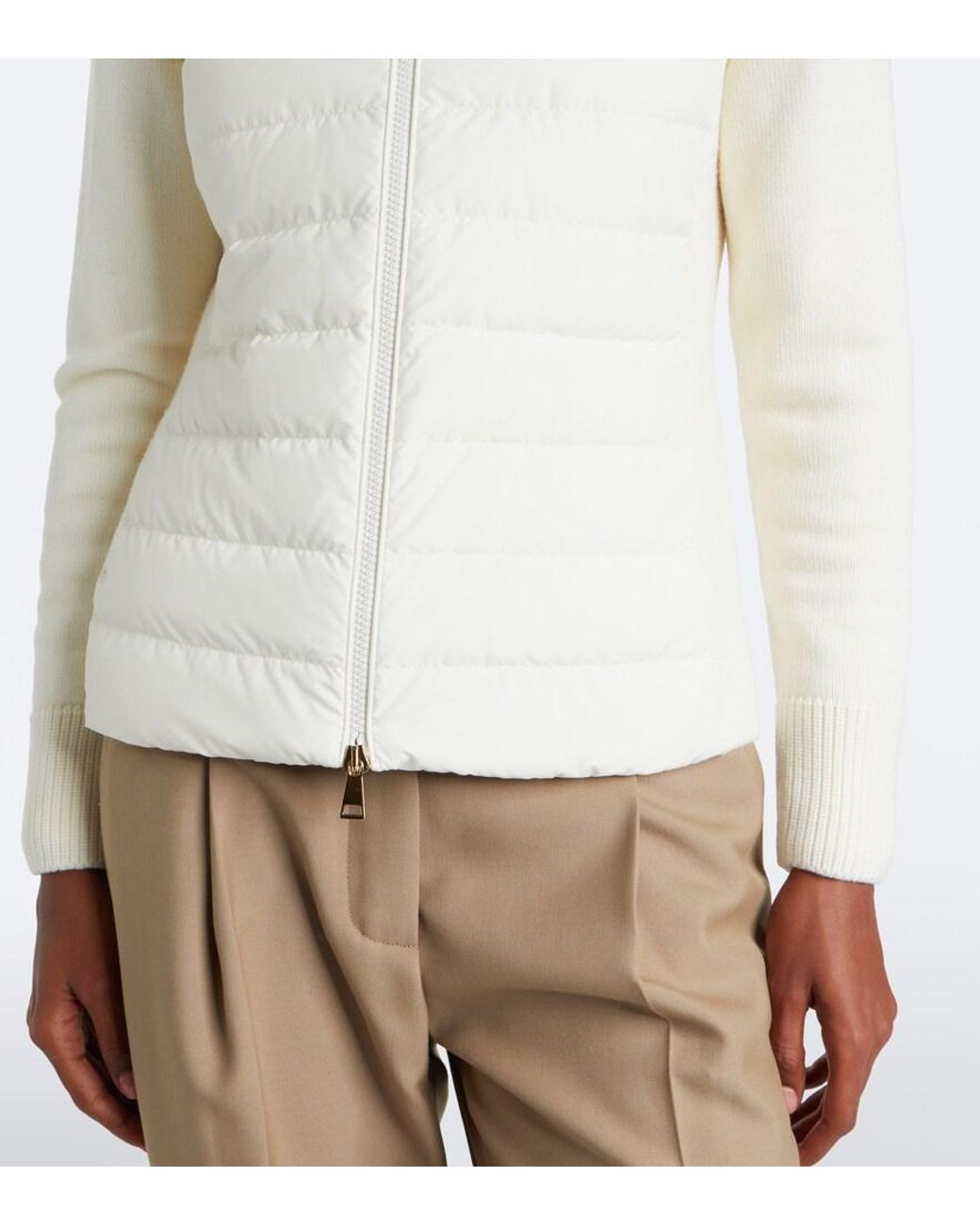 Moncler White Down-Paneled Virgin Wool Cardigan