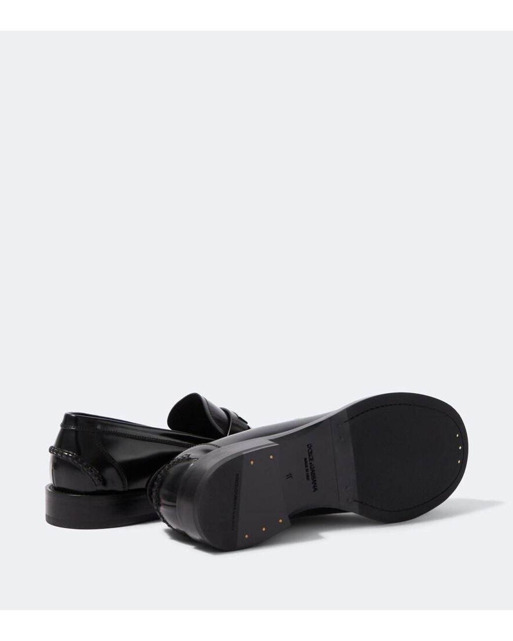 Dolce & Gabbana Black Leather Penny Loafers for men