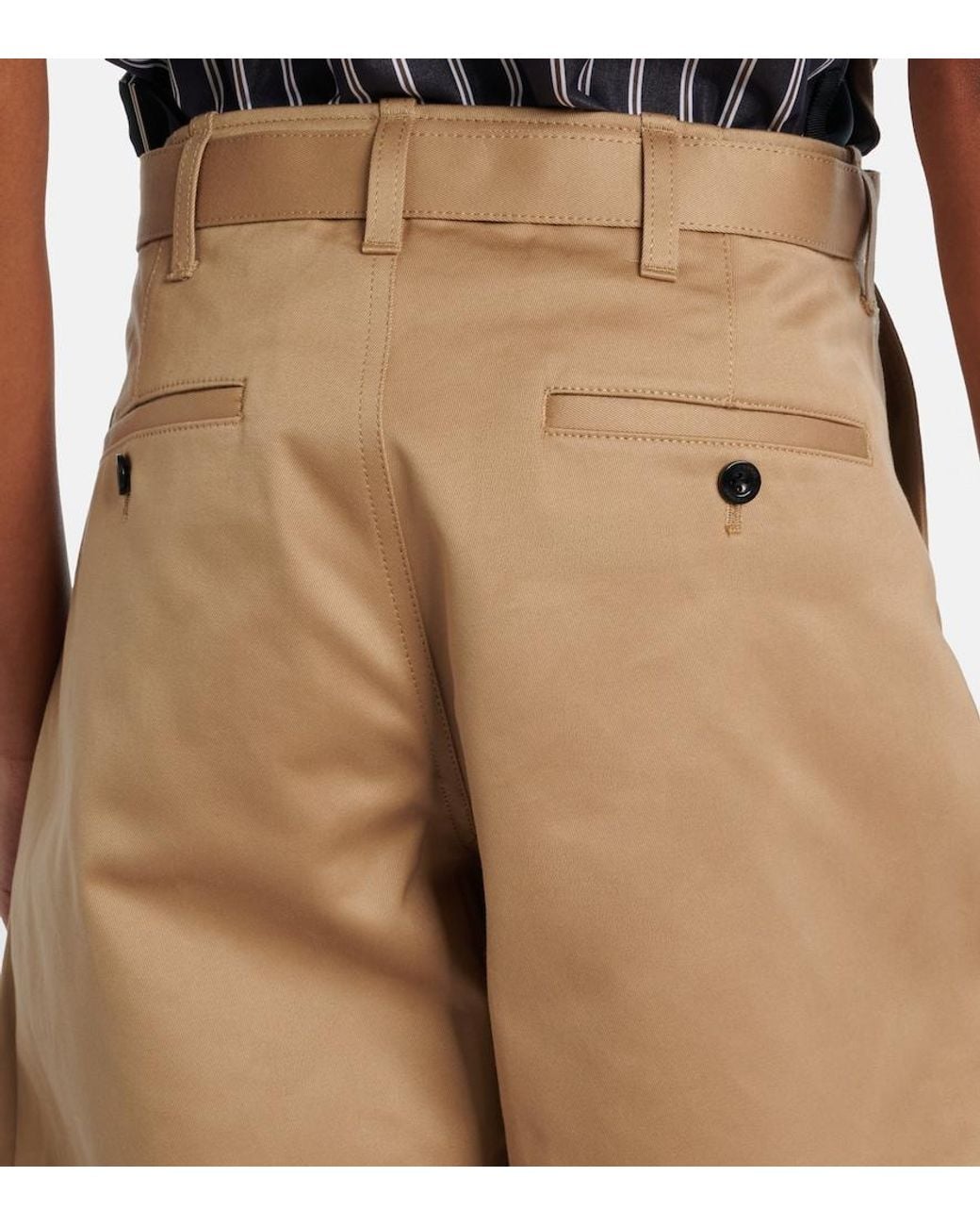 Sacai Natural Belted Cropped Cotton Barrel-Leg Pants