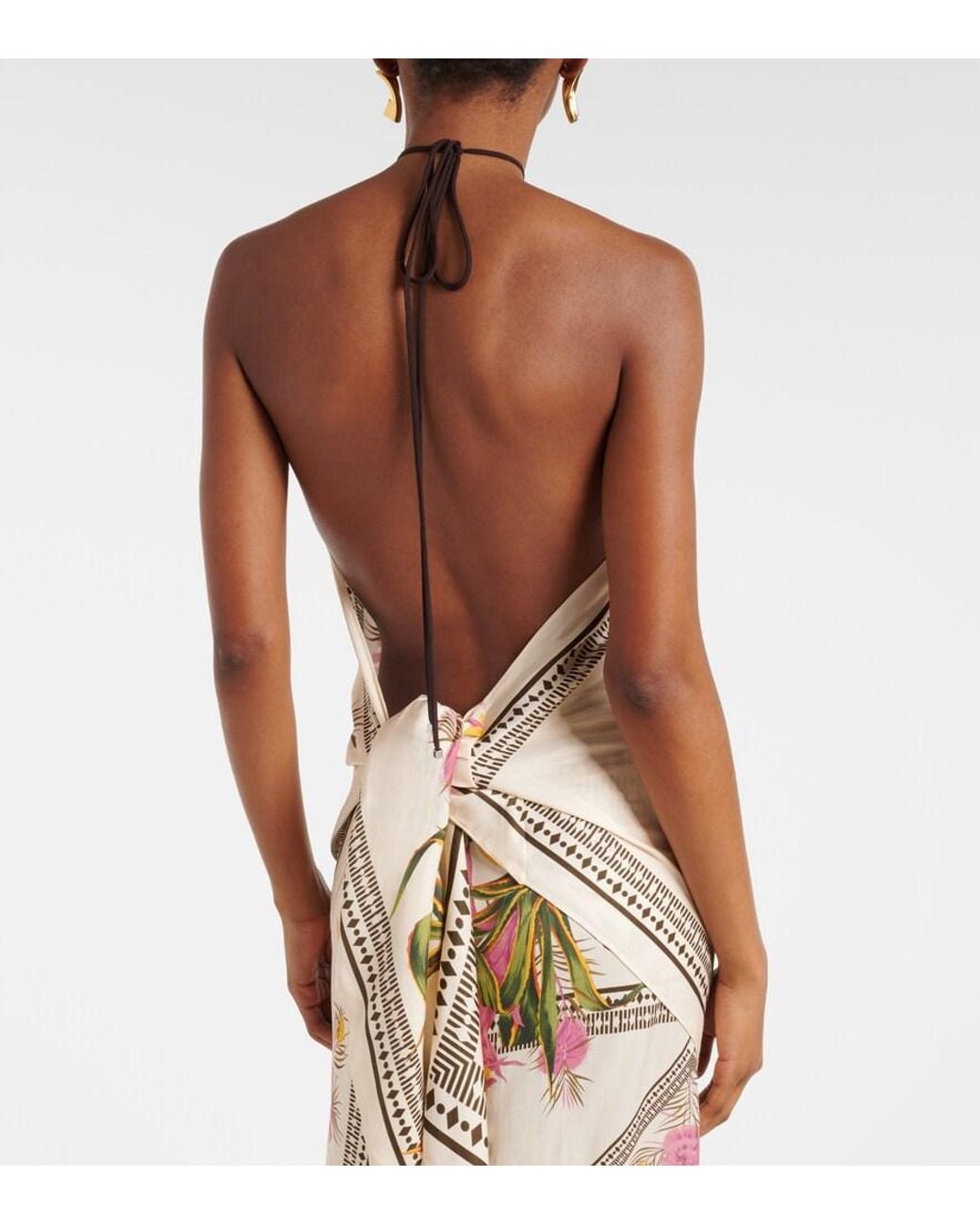 Blumarine Metallic Printed Halterneck Twill Top