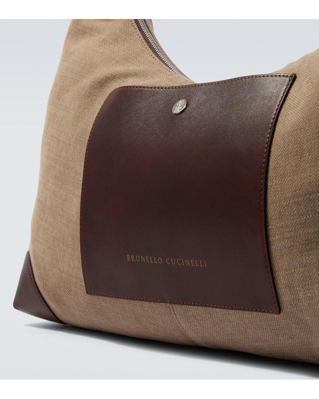 Brunello Cucinelli Brown Leather-Trimmed Canvas Shoulder Bag for men