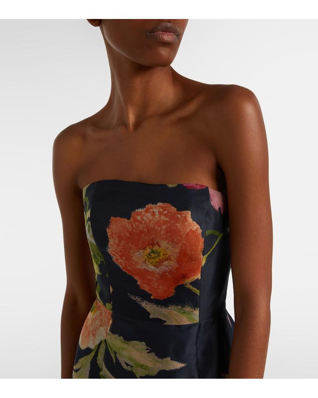 Carolina Herrera Blue Floral Silk Gown
