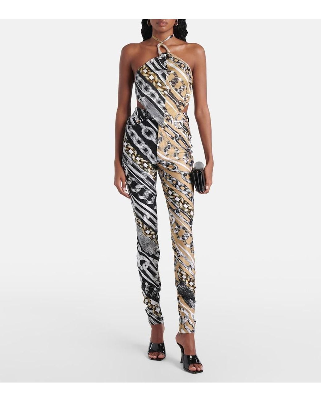 Area Metallic Printed Embellished Halter-Neck Crop Top