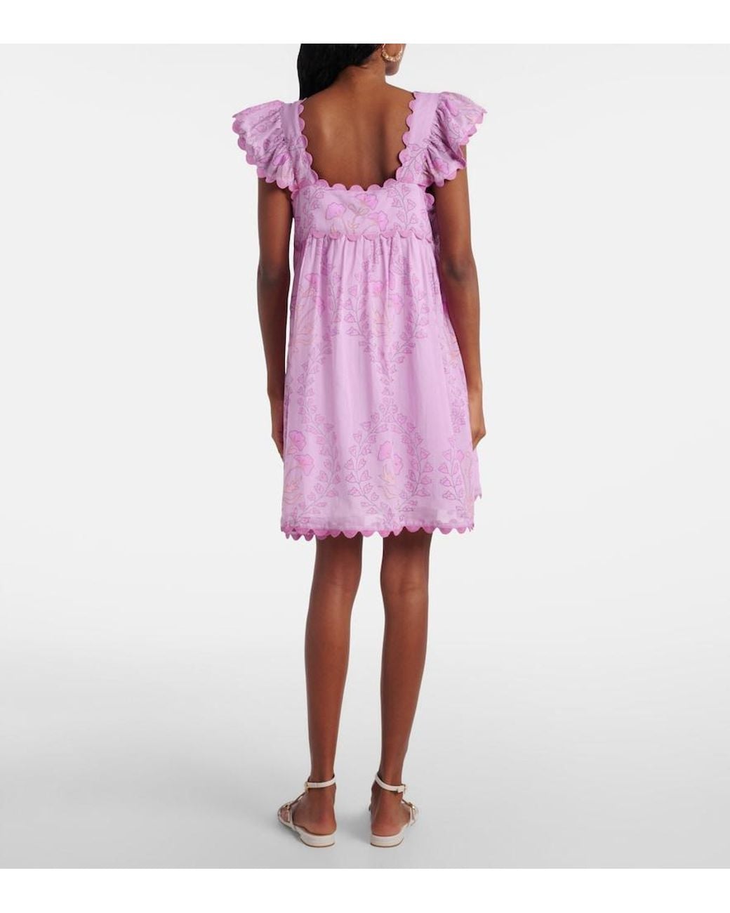 Juliet Dunn Purple Ruffled Cotton Minidress