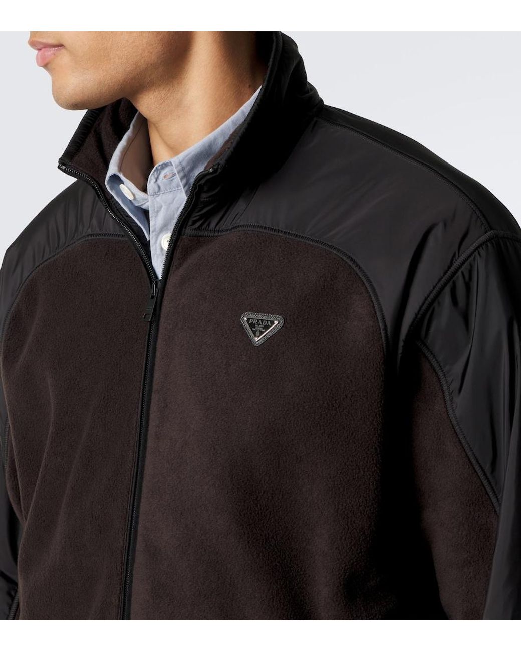 Prada Black Re-Nylon And Fleece Track Jacket for men