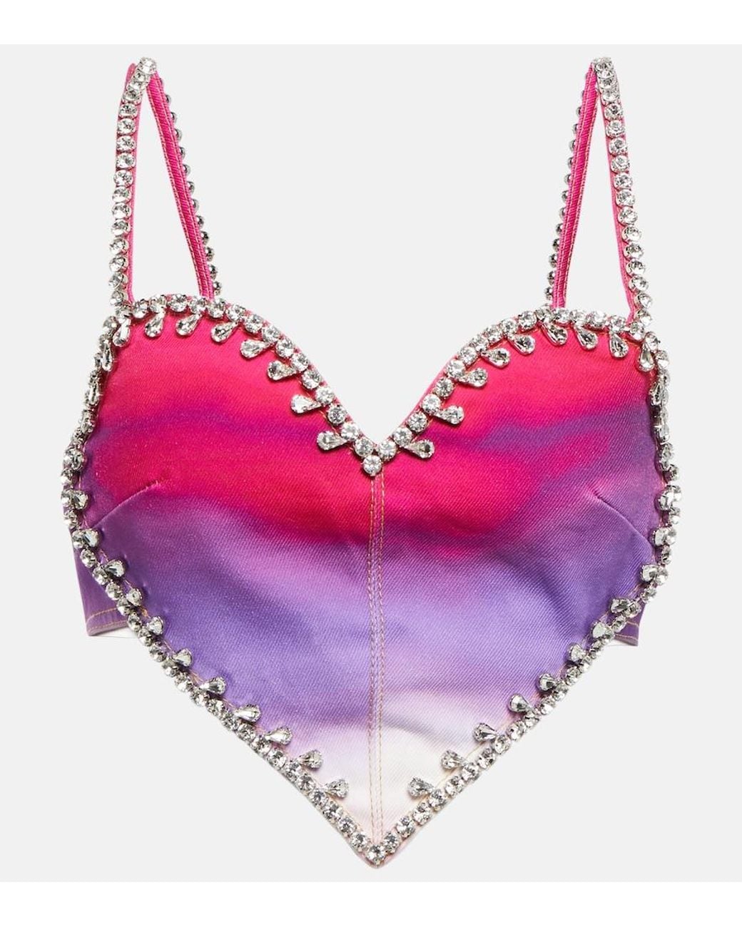 Area Pink Cropped Embellished Ombre Denim Top