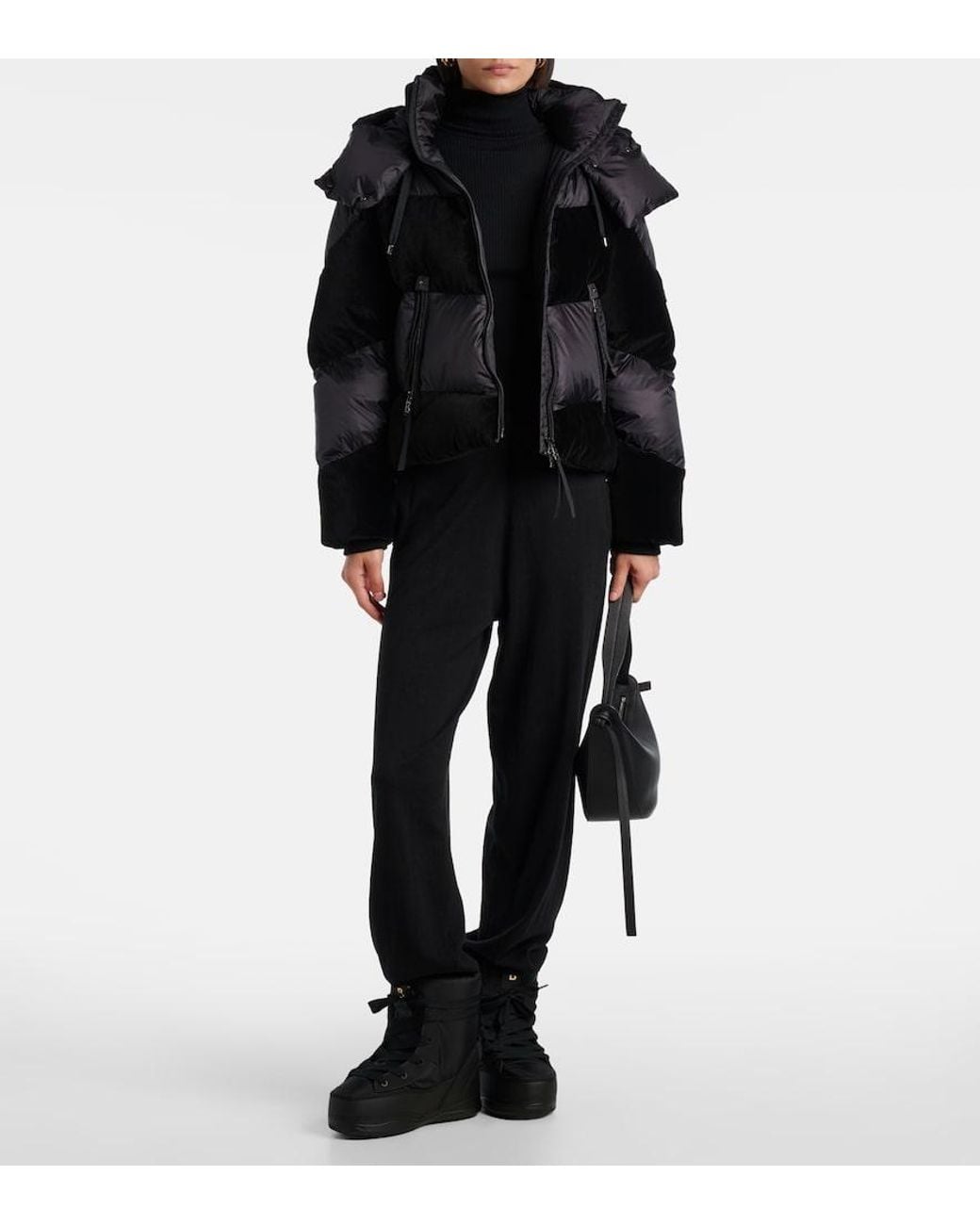 Bogner Black Cathy Velvet-Trimmed Down Jacket