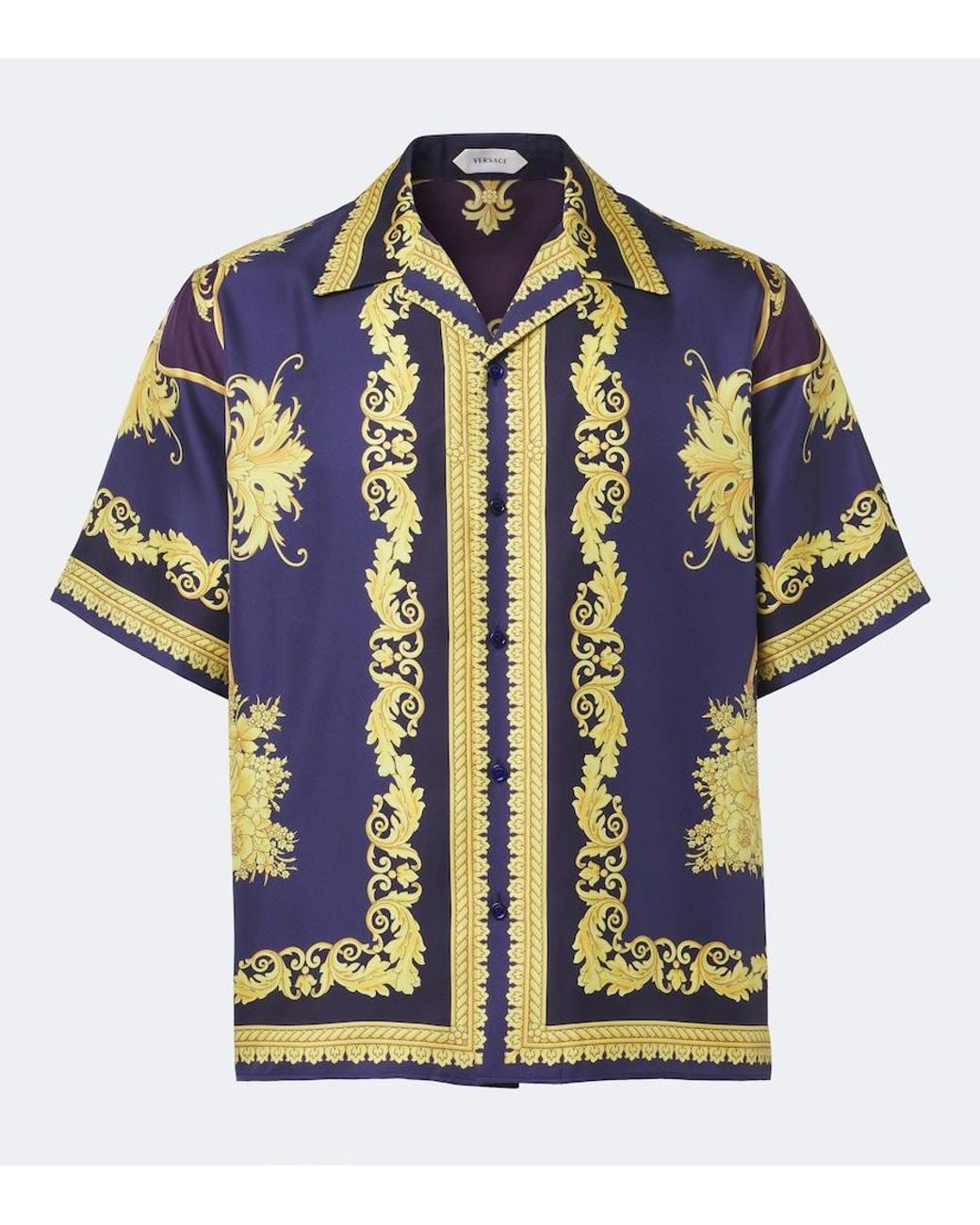 Versace Blue Barocco Silk Twill Shirt for men
