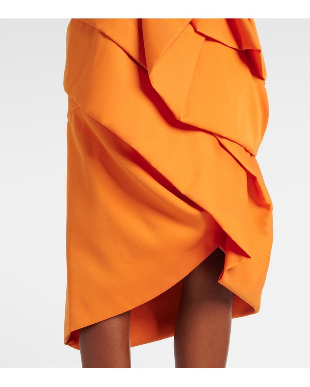 Dries Van Noten Orange Draped Satin Midi Skirt