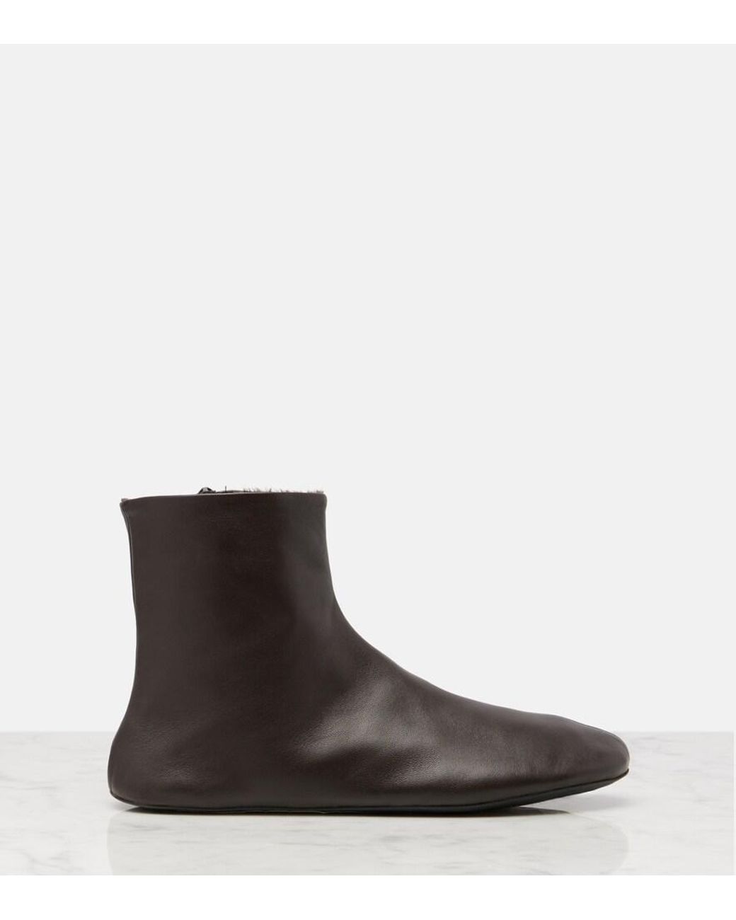 The Row Brown Stella Shearling-Lined Leather Ankle Boots