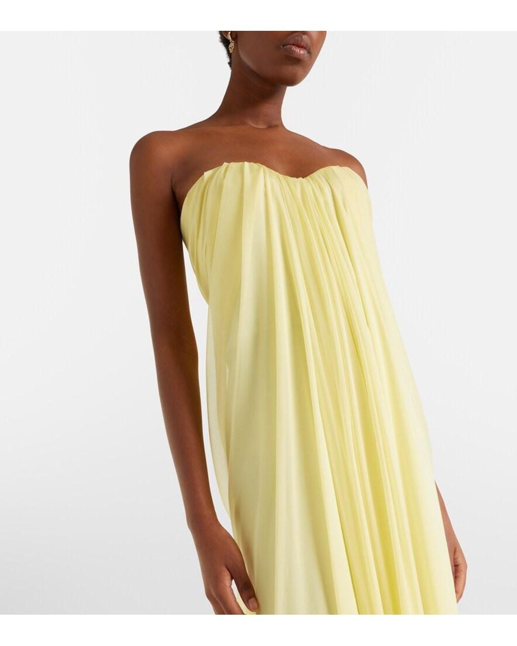 McQueen Yellow Draped Silk Chiffon Bustier Gown