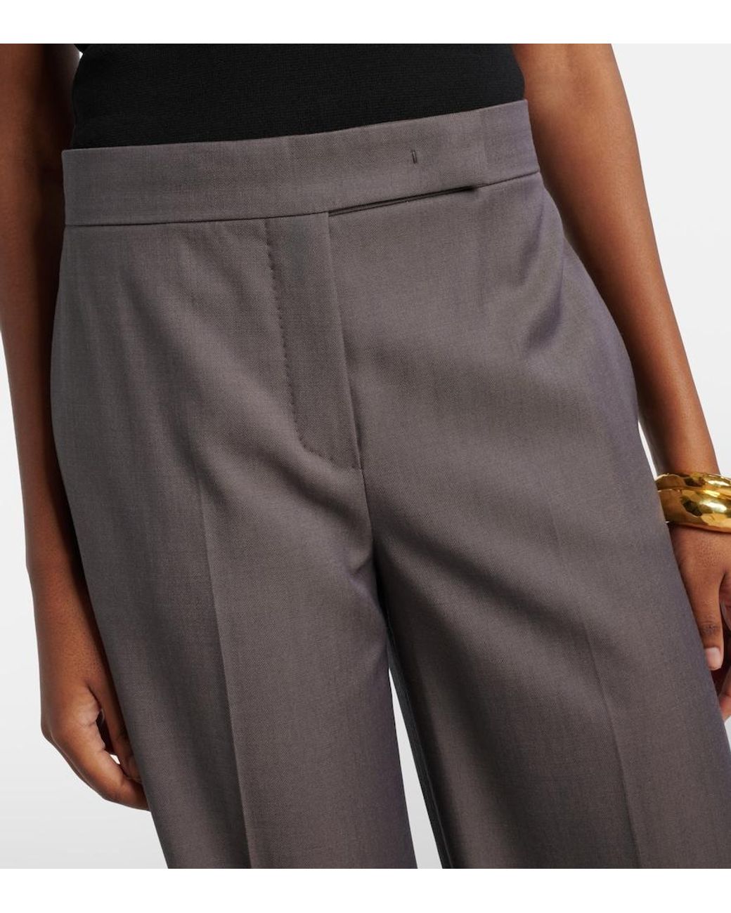 Max Mara Gray Serio Virgin Wool Wide-Leg Pants