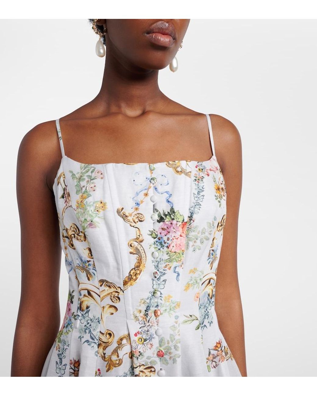 Camilla White Printed Linen And Silk Bustier Dress