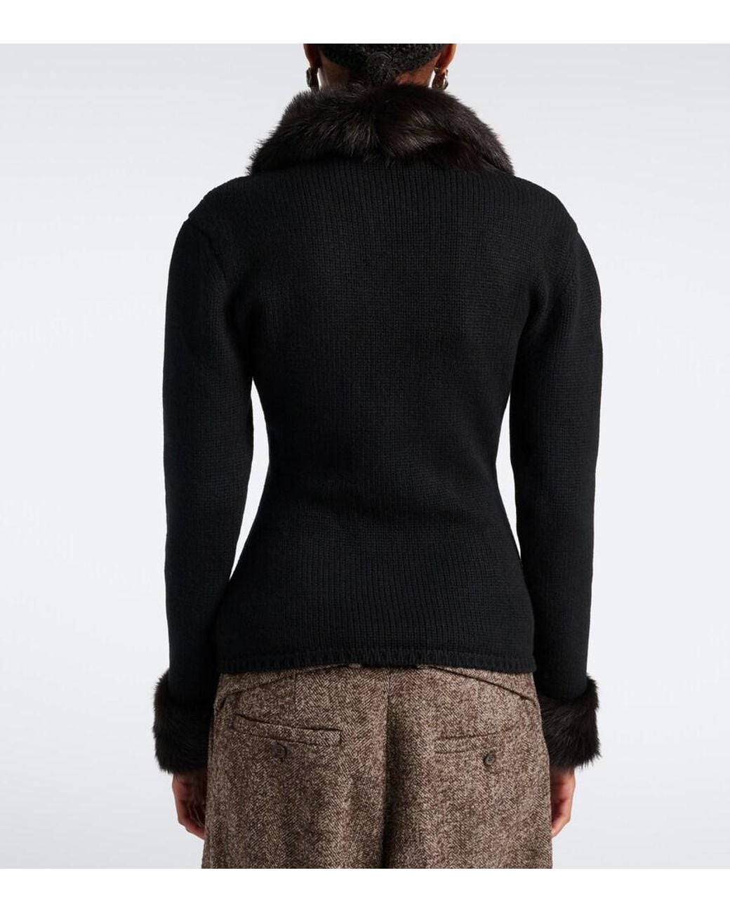 Magda Butrym Black Shearling-Trimmed Wool And Cashmere Cardigan