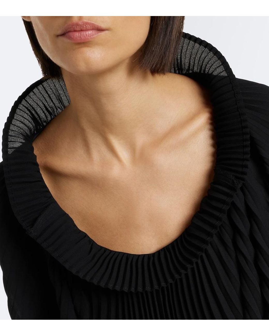 Junya Watanabe Black Pleated Wool-Paneled Midi Dress