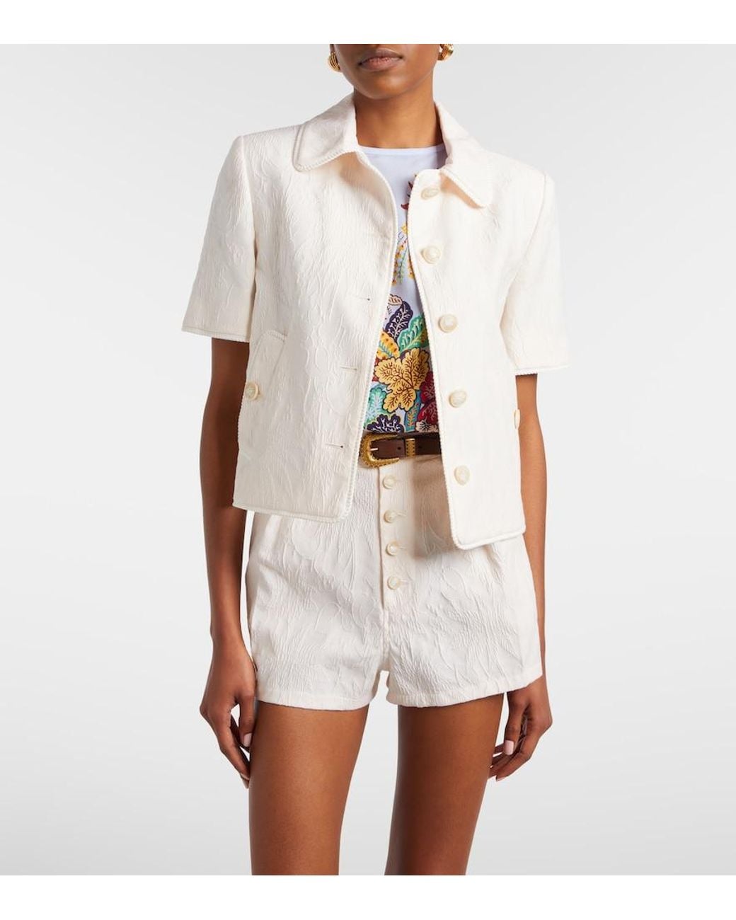 Etro White Cottton-Blend Jacquard Jacket