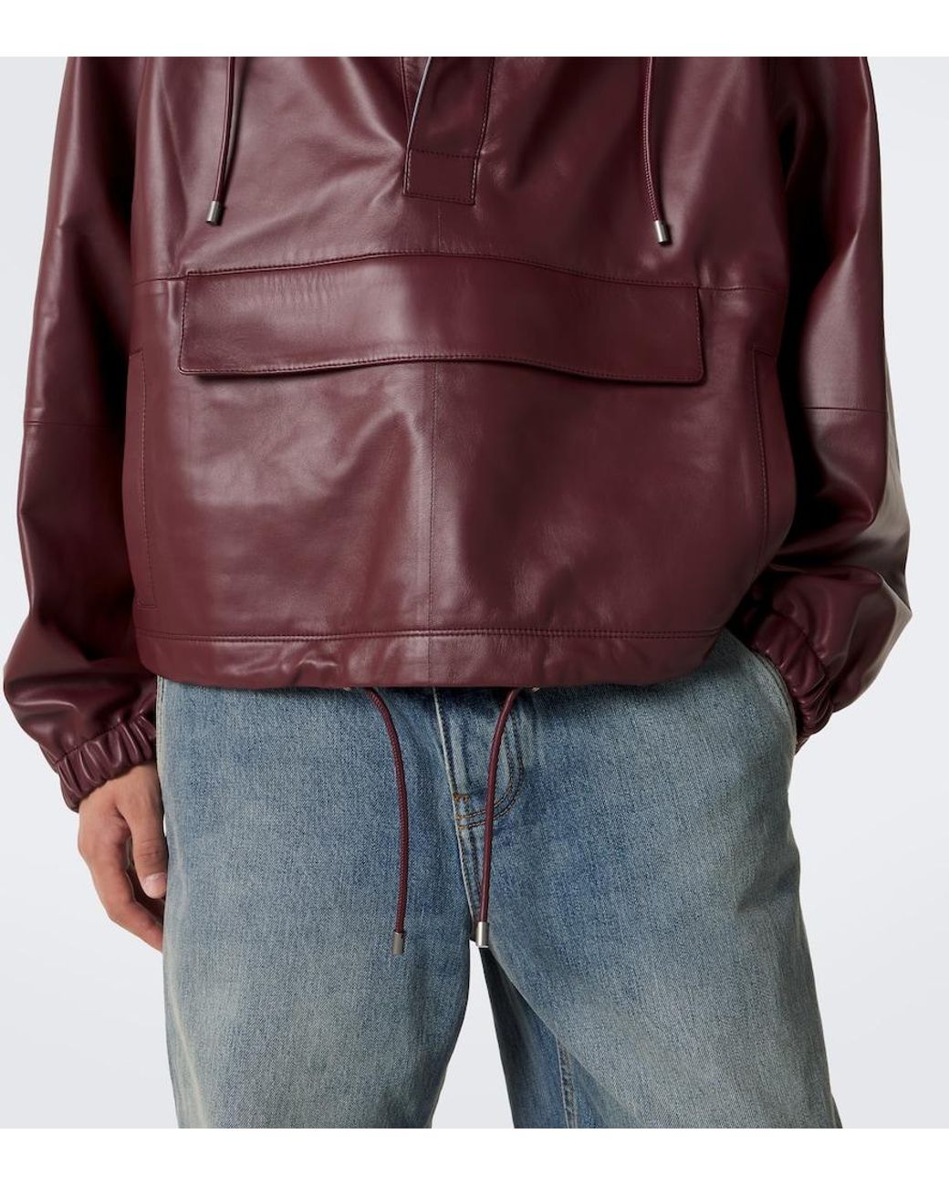 Loewe Red Hooded Leather Jacket for men