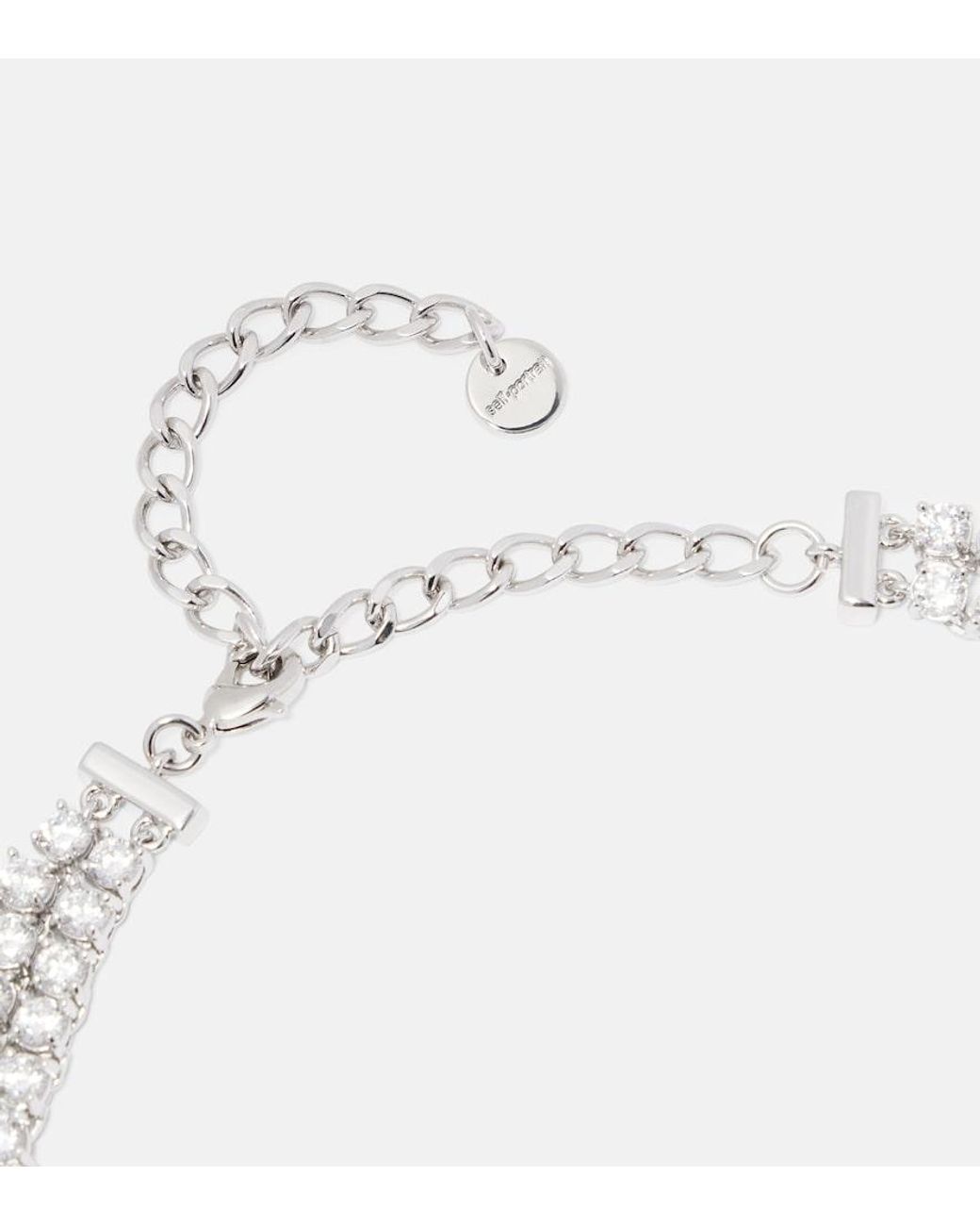 Self-Portrait White Bow Crystal-Embellished Choker